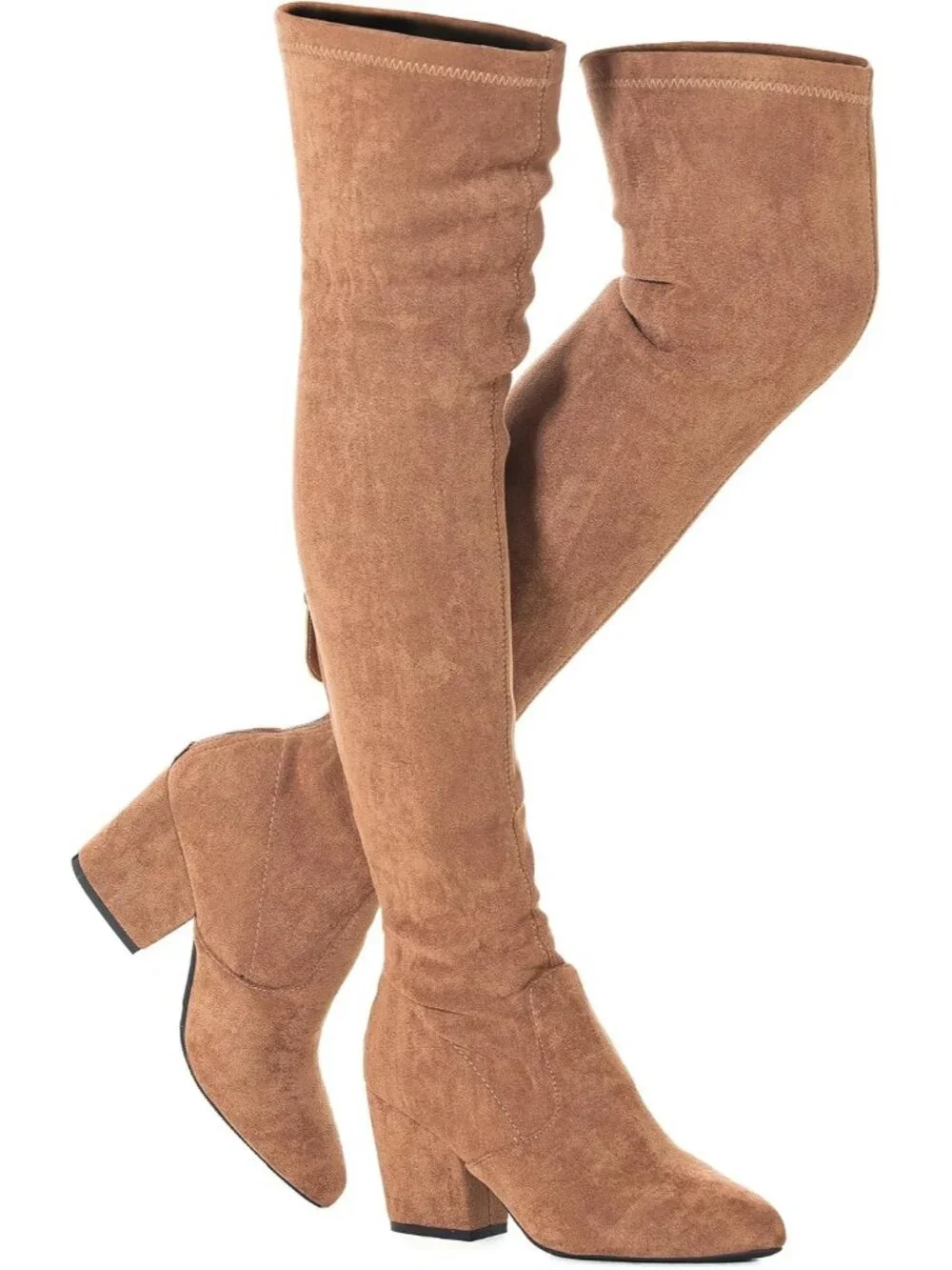 Women Brown Suede Pointed Toe Flat Comfort Over the Knee Thigh High Boots